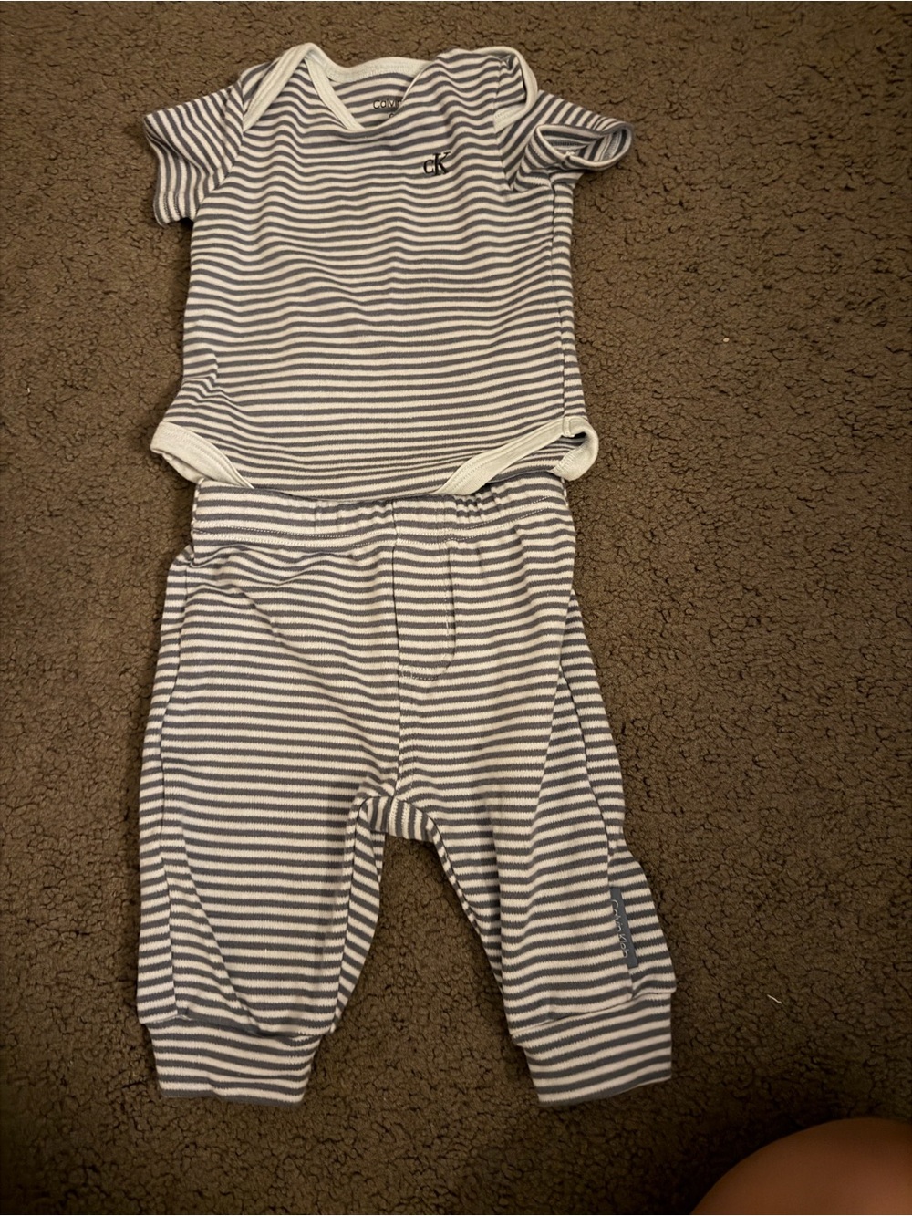Calvin Klein Infant Striped Bodysuit & Pants Set - White & Navy